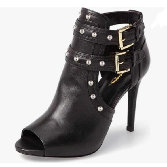 XYD Black Peep Toe Ankle Bootie High Heels Buckled Double Straps Cutout Shoes - Picture 1 of 8